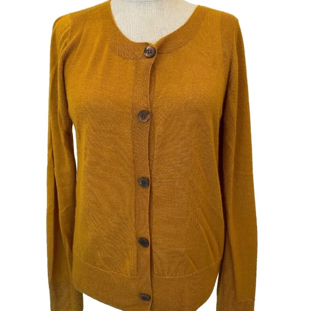 Dries Van Noten Button Front Long Sleeve Gold Sweater